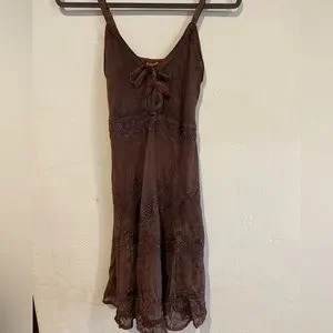Dresses | Hippie Detailed Brown Dress With Beads Ruffles On Bottom |  Poshmark